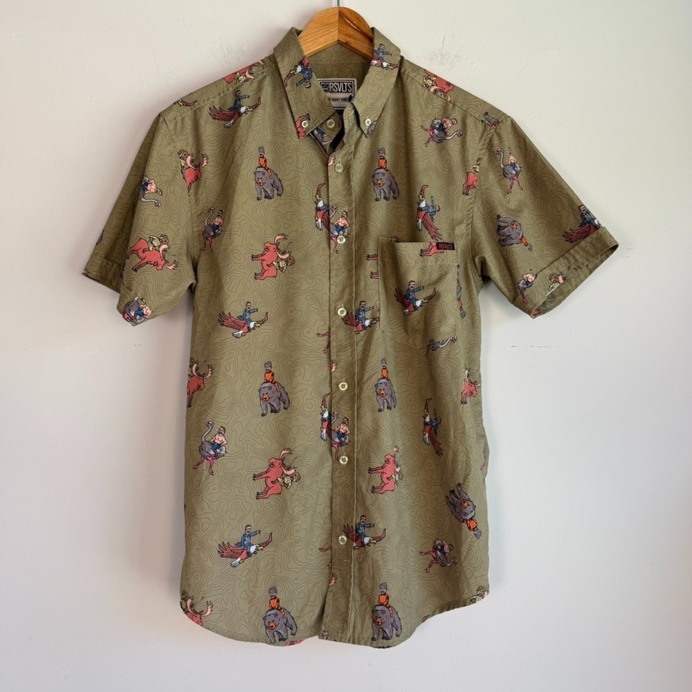 RSVLTS Teddy Riding Things Short Sleeve Shirt Small Dare Mighty Things
